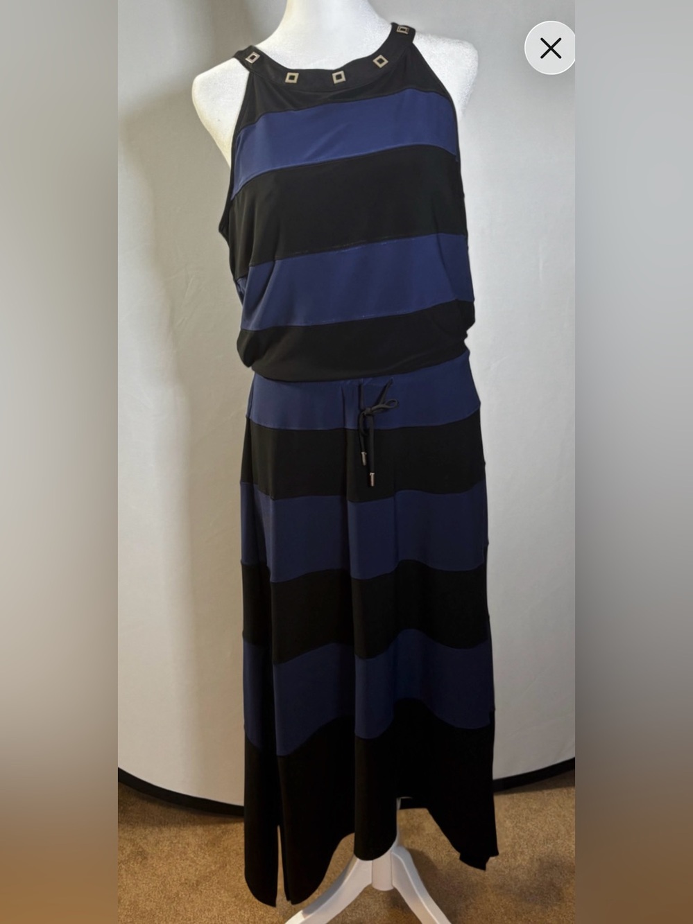 Sleeveless Navy and Black Striped Maxi Dress Size Medium
